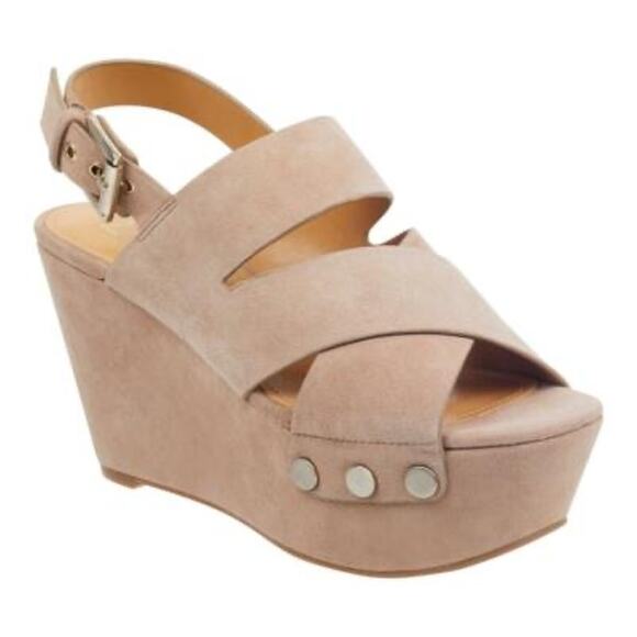 Marc Fisher Bianka Wedges Size 8 Taupe Suede Leather Heels Platform Boho 60s 70s - Picture 2 of 13